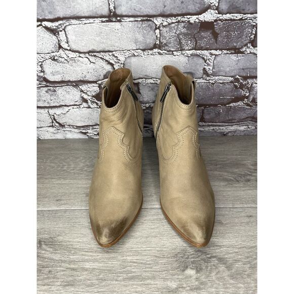 Frye Ash Taupe Leather Pointed Toe Western Heel Booties Women’s Sz 10M US/41EU - Picture 14 of 16